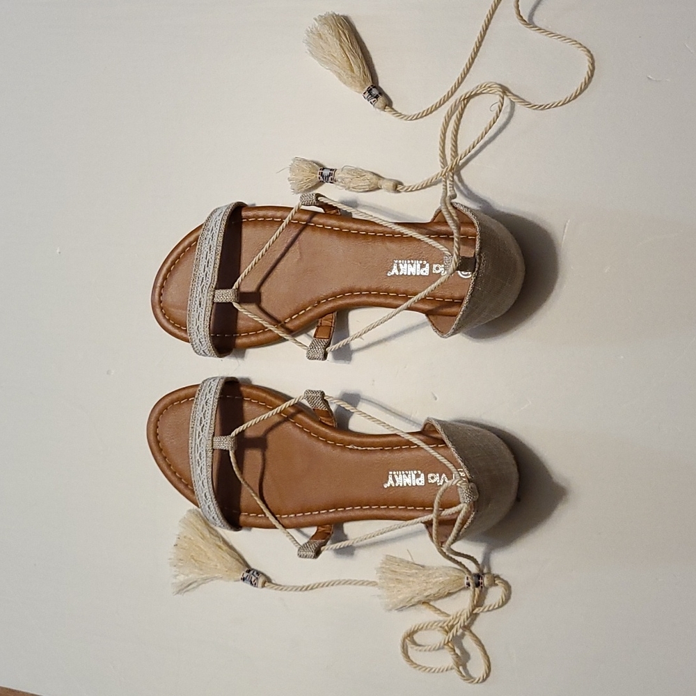 Women's Sandals. Ankle Tie Detail with Tassel Ends.
